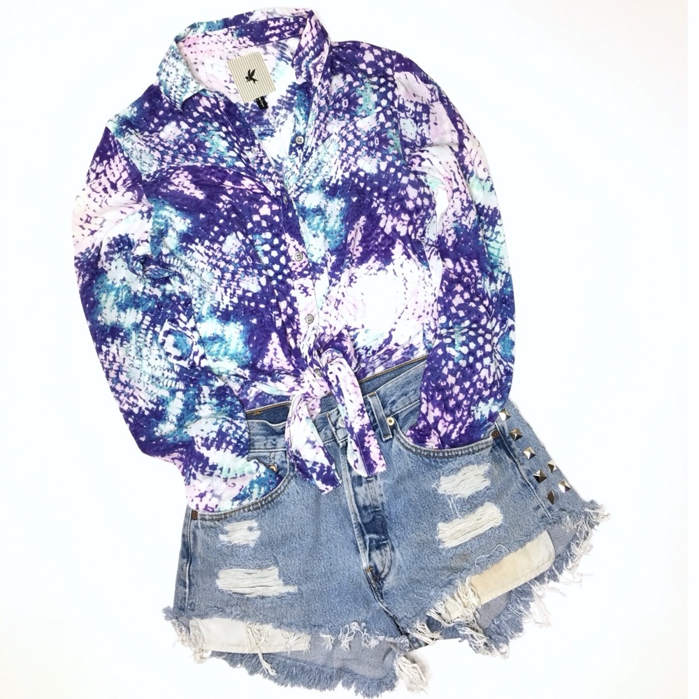 One Teaspoon Multicolor Tie Front Shirt Small